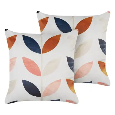 Set of Cushions Plant Pattern QUINOA Velvet x cm White