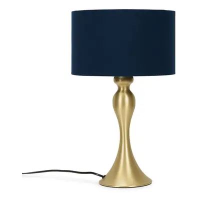 Modern Matt Gold Spindle Design Table Lamp with a Navy Blue Drum Shade - Complete with a 6w LED 