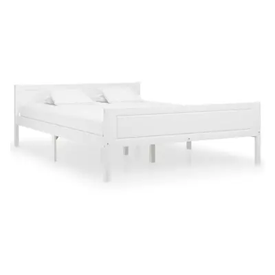 vidaXL Solid Pinewood Bed Frame 140x200 cm White Wooden Bed Base Bedstead