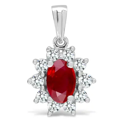 Jewelco London 18ct White Gold Cluster Set H I1 0.26ct Diamond and Oval Red 0.65ct Ruby Royal Cl