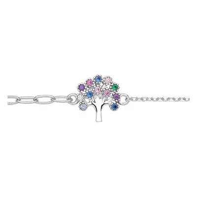 Jewelco London Ladies Sterling Silver Blue Green Purple CZ Pastel Tree of Life Rolo Charm Bracel