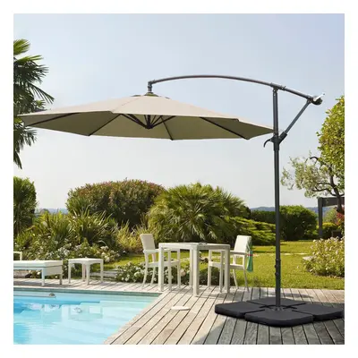 (Khaki, Cross Base + 15L water tank) 3M Large Banana Cantilever Patio Garden Parasol Outdoor Umb