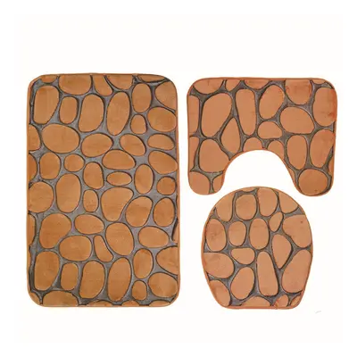 3Pcs 3D Stone Printed Bathroom Mats Set Toilet Carpets Coral Fleece Lid Toilet Seat Cover Pedest