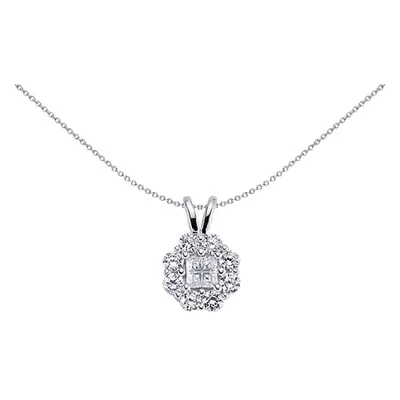 Jewelco London Ladies Sterling Silver Princess Cut Cubic Zirconia Wreath Cluster Pendant Necklac