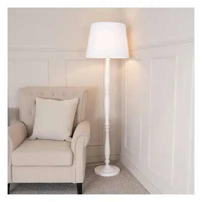 ValueLights Victoria White Taper Shade White Wood Stem Floor Lamp