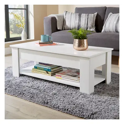 (White) Lift Up Top Coffee Table Storage Area Magazine Shelf