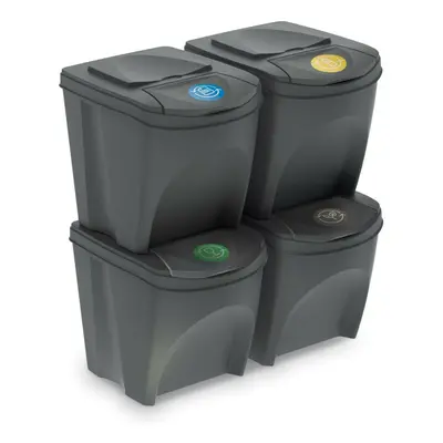 (4 Waste Bins, Anthracite) or x 25L Kitchen Food Recycling Waste Bins Lid