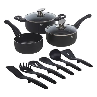 ( Matt Black) 11pc Blaumann Induction Soft Touch Cookware Pots Pan Saucepan & Kitchen Tool Set