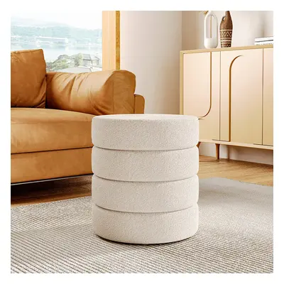 (White) Round Channel Upholstered Footstool