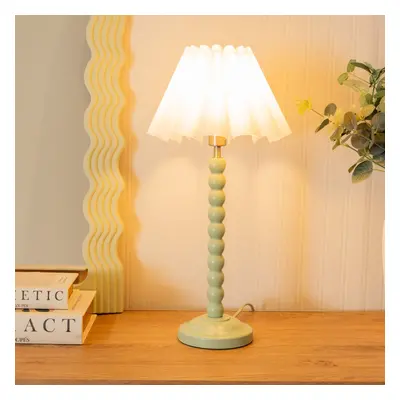 ValueLights Bobbins White Scallop Tapered Shade Sage Table Lamp & Bulb