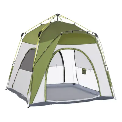 Outsunny Four Man Pop Up Tent Automatic Camping Backpacking Dome Shelter, Green