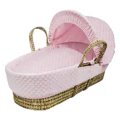 Girls Pink Dimple Palm Moses basket With Mattress, Padded Liner