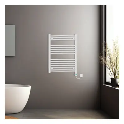 (White, 800x600mm) Prefilled Electric Heated Towel Rail Radiator Curved Thermo Smart WiFi