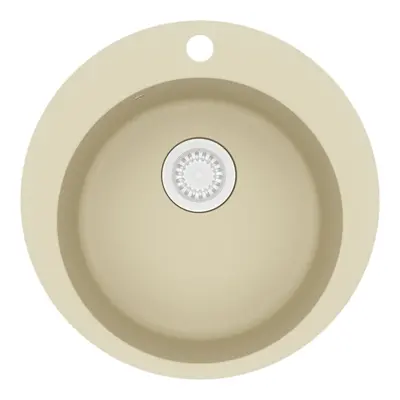 vidaXL Granite Kitchen Sink Single Basin Round Beige Basket Strainer Basin