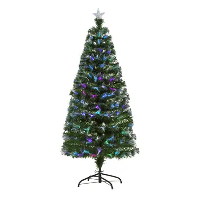 HOMCOM 5FT Multicoloured Artificial Christmas Tree w/ Pre-Lit Modes Metal Stand