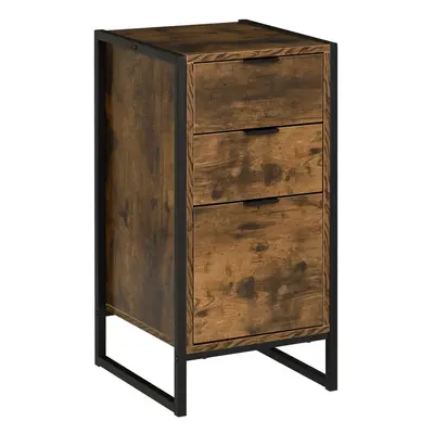 HOMCOM Industrial 3-Drawer Bedroom Chest of Drawers with Metal Frame, Brown