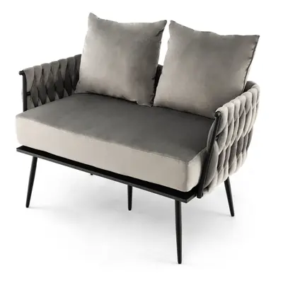 Modern Seater Sofa Upholstered Loveseat Couch Woven Double Sofa Chair W/ Arms