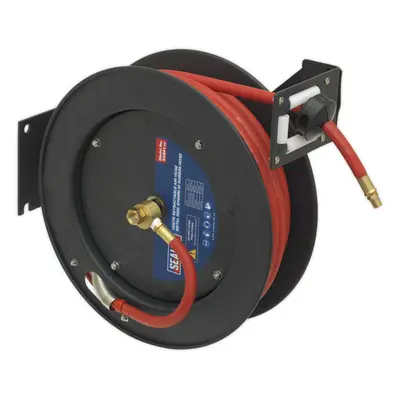 15m Retractable Air Hose - Steel Reel - 3/8" BSP Inlet - 10mm Rubber Hose