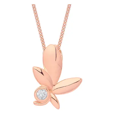 Jewelco London Ladies Rose Gold-Plated Sterling Silver CZ Olive Leaf Solitaire Lavalier Necklace