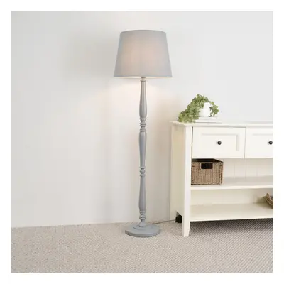 ValueLights Victoria Grey Taper Shade White Wood Stem Floor Lamp