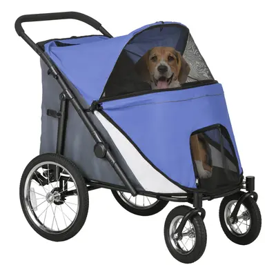 PawHut Foldable Pet Stroller with Cushion, for M, Dogs - Blue