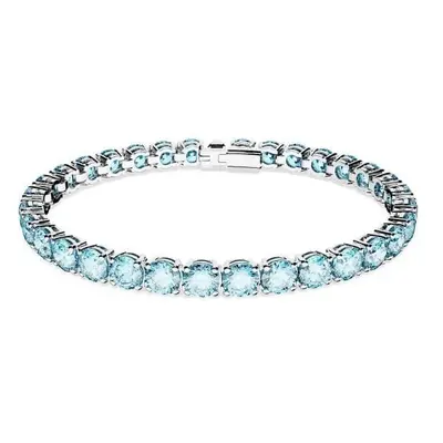 Swarovski Matrix Rhodium Plated Round Cut Blue Bracelet - Size