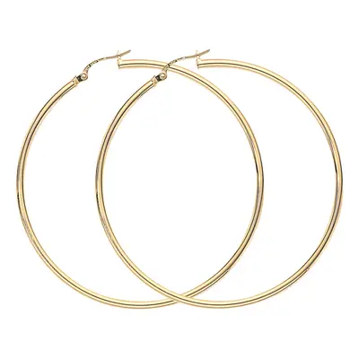 Jewelco London Ladies 9ct Yellow Gold 2mm Gauge Thin Light Hoop Earrings - 52mm - ENR02927