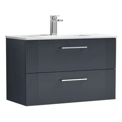 Retro Drawer Wall Hung Vanity Unit with Minimalist Tap Hole Ceramic Basin - 800mm - Satin Soft B