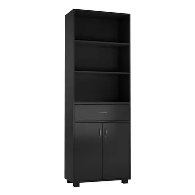 (Black) Tier Wooden Display Bookcase Shelves Drawer