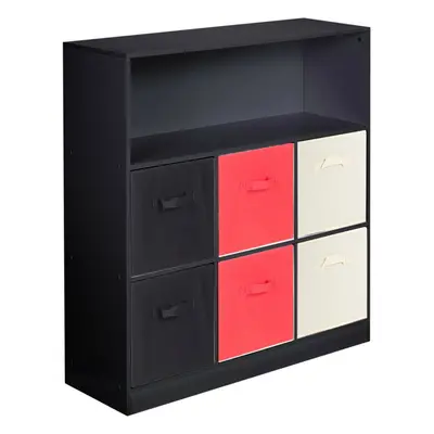 (Black, Red and Cream Drawers, Black) Wood White Black Cubed Storage Units Drawers