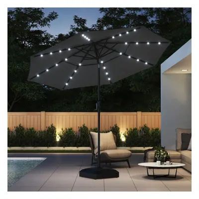 (Dark Grey, 35L Water Tank with Wheels) LED Lights Solar Powered Sun Shade Umbrella Outdoor Tilt