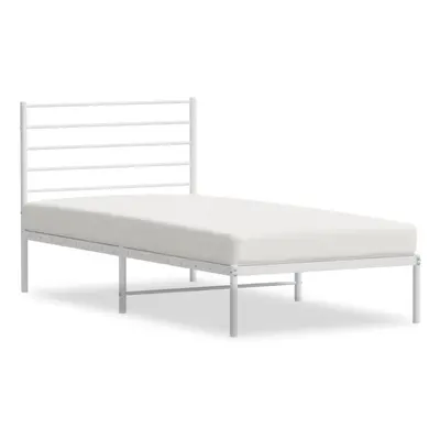 (white, x cm/with headboard) vidaXL Metal Bed Frame with Headboard Bed Base Mattress Foundation 