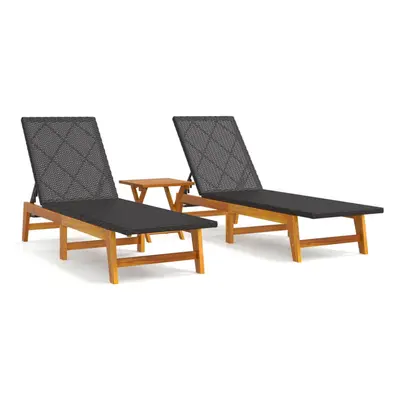 (2x sun lounger +table) vidaXL Sun Lounger Sunbed Lounge Bed Day Bed Poly Rattan and Solid Acaci