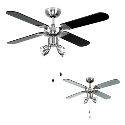 Chrome 42" / 107cm Modern Ceiling Fan with Spot Lights & Black/Silver Reversible Blades