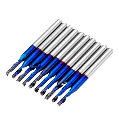 10pcs 3.175 Shank 2mm Blue Coated Single Flute End Mill Spiral CNC Milling Cutter