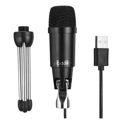 (Black) Professional 30Hz-20KHz Dynamic Cardioid Capacitive USB Wired Microphone Mic with Deskto