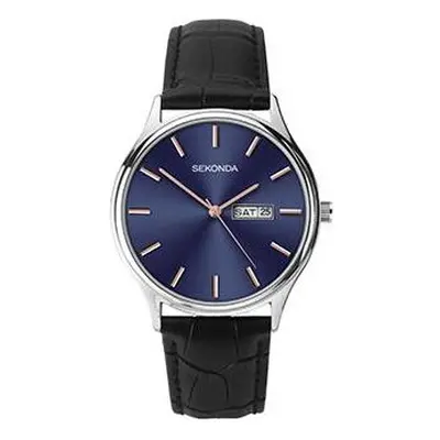 Sekonda Men's Blue face day/date Black Leather Strap Watch