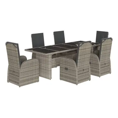 (chair/glass, piece) vidaXL Garden Dining Set Piece with Cushions Table & Chair Grey Poly Rattan