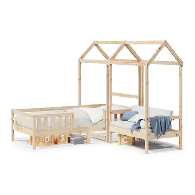 (natural, x cm) vidaXL Bed and Bench Set with Roof Kids Bed Frame Bed Base Solid Wood Pine