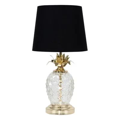 Modern Gold & Clear Glass Pineapple Touch Table Lamp with a Black Shade - Complete with a 5w LED