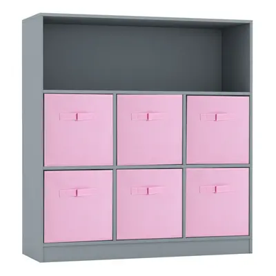 (Grey, Light Pink) Wooden Cubed Bookcase Units Shelves Drawers