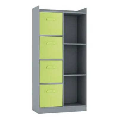 (Grey, Green) Bookcase with Fabric Drawers | Cube Wooden Unit