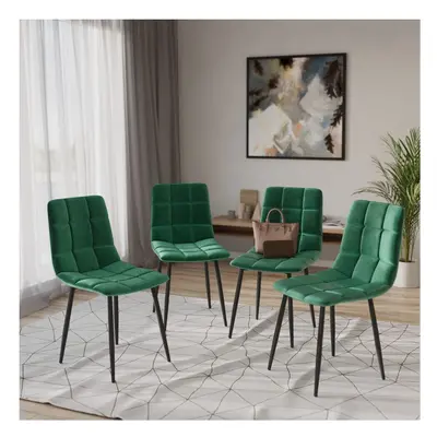 (Green) Plush Velvet Padded Dining Chairs with Metal Legs Home Furniture 4pcs