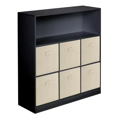 (Black, Beige) Wooden Cubed Bookcase Units Shelves Drawers