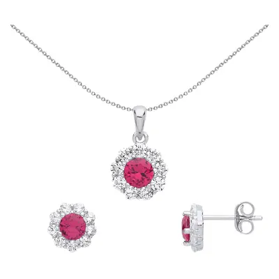 Jewelco London Ladies Sterling Silver Ruby-Red Cubic Zirconia Round Classic Cluster Earrings Nec