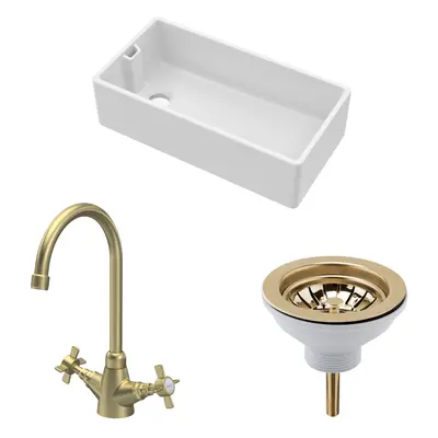 Fireclay Kitchen Bundle - Single Bowl Belfast Sink, Strainer Waste & Mono Crosshead Handle Tap, 