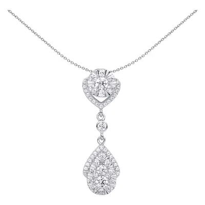 Jewelco London Ladies Sterling Silver Cubic Zirconia Tears of Joy Halo Pendant Necklace inch - G