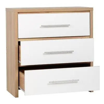 Seville Drawer Chest White High Gloss/Light Oak Effect Veneer