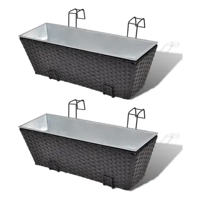 vidaXL 2x Balcony Trapezoid Planter Poly Rattan 50cm Black Patio Flower Boxes