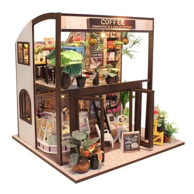 Handcraft DIY Doll House Time Cafe House Wooden Miniature Furniture LED Light Gift